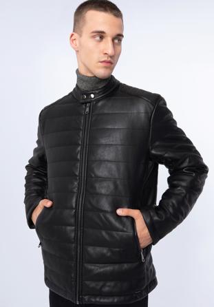 Férfi steppelt műbőr kabát, fekete, 97-9P-156-1-M, Fénykép 1