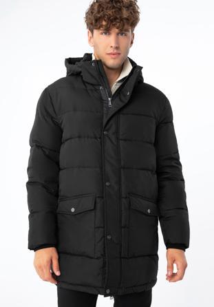 Férfi steppelt téli kabát kapucnival, fekete, 93-9D-451-1-S, Fénykép 1