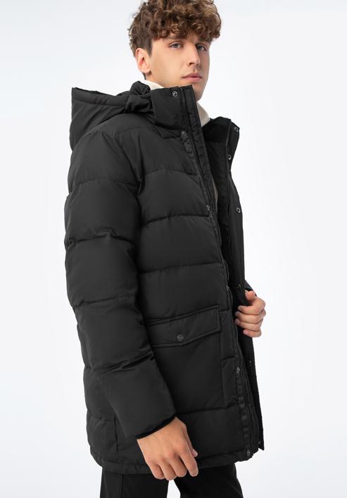 Férfi steppelt téli kabát kapucnival, fekete, 93-9D-451-1-2XL, Fénykép 2