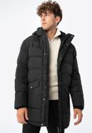 Férfi steppelt téli kabát kapucnival, fekete, 93-9D-451-1-XL, Fénykép 3
