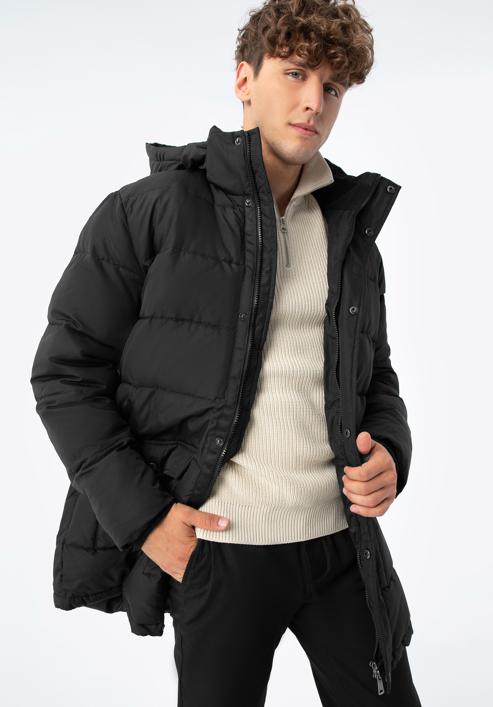 Férfi steppelt téli kabát kapucnival, fekete, 93-9D-451-1-2XL, Fénykép 4