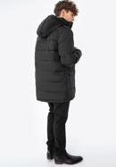 Férfi steppelt téli kabát kapucnival, fekete, 93-9D-451-1-2XL, Fénykép 5