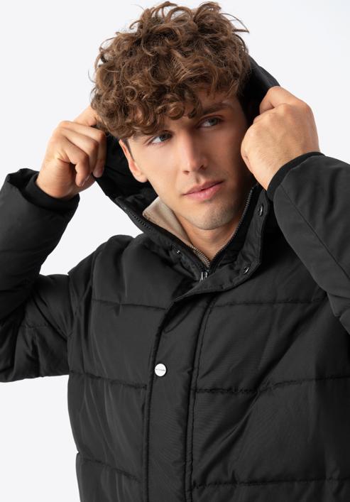 Férfi steppelt téli kabát kapucnival, fekete, 93-9D-451-1-2XL, Fénykép 6