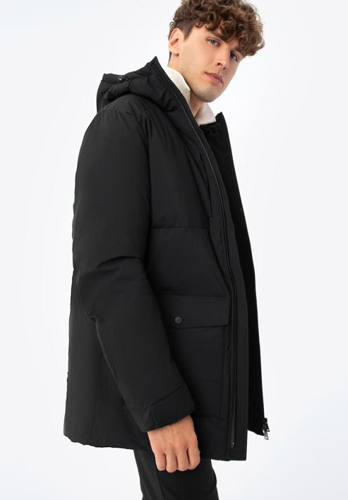 Férfi téli kabát zsebekkel, fekete, 93-9D-452-1-L, Fénykép 3