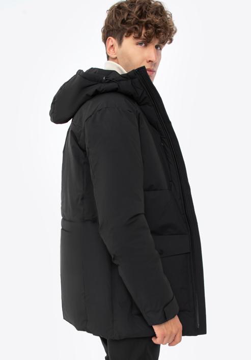 Férfi téli kabát zsebekkel, fekete, 93-9D-452-1-XL, Fénykép 4