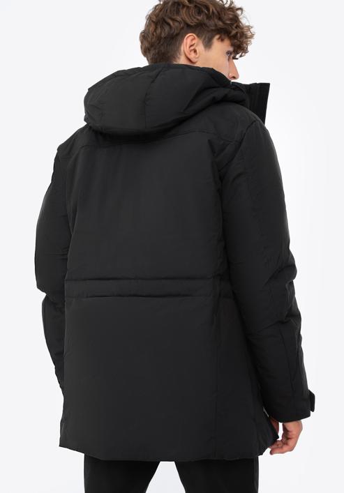 Férfi téli kabát zsebekkel, fekete, 93-9D-452-1-L, Fénykép 5