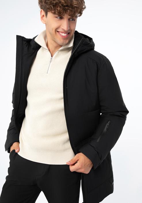 Férfi téli kabát zsebekkel, fekete, 93-9D-452-1-L, Fénykép 6