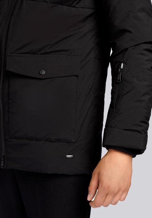 Férfi téli kabát zsebekkel, fekete, 93-9D-452-1-L, Fénykép 8