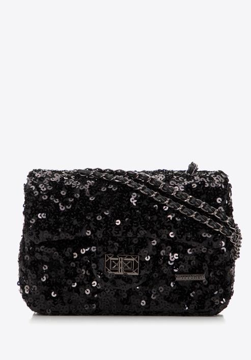 Flitteres női estélyi táska csillogó lánccal, fekete, 98-4Y-023-S, Fénykép 1