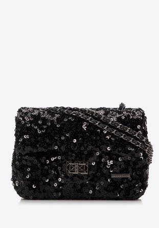 Flitteres női estélyi táska csillogó lánccal, fekete, 98-4Y-023-1, Fénykép 1