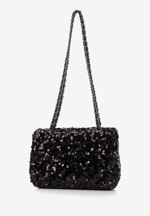 Flitteres női estélyi táska csillogó lánccal, fekete, 98-4Y-023-S, Fénykép 3