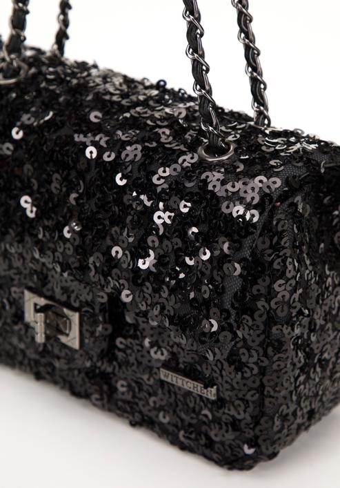 Flitteres női estélyi táska csillogó lánccal, fekete, 98-4Y-023-S, Fénykép 5