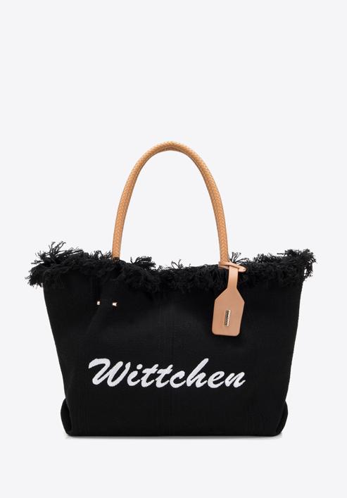 Fonott szabású shopper táska nagyméretű bojtokkal, fekete, 98-4Y-400-0, Fénykép 1
