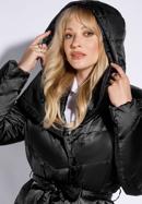 Hosszú női steppelt kabát kapucnival, fekete, 95-9D-401-Z-3XL, Fénykép 5