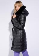 Hosszú női steppelt ökobőr kabát, fekete, 95-9D-103-1-M, Fénykép 3