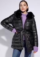 Hosszú, steppelt női ökobőr kabát derékövvel, fekete, 95-9D-102-1-2XL, Fénykép 2