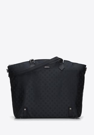 Jacquard és bőr shopper táska, fekete, 95-4-901-1, Fénykép 1