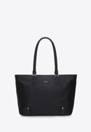 Jacquard shopper táska bőr pántokkal, fekete, 95-4-908-N, Fénykép 1