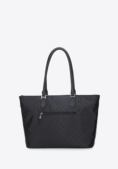 Jacquard shopper táska bőr pántokkal, fekete, 95-4-908-N, Fénykép 2