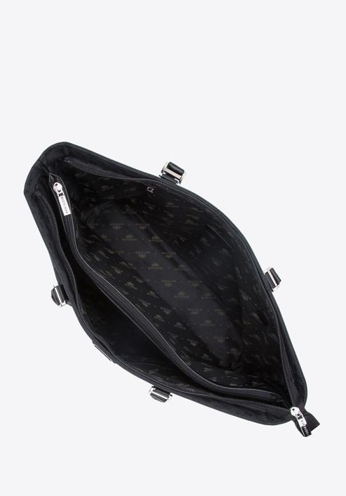 Jacquard shopper táska bőr pántokkal, fekete, 95-4-908-N, Fénykép 3