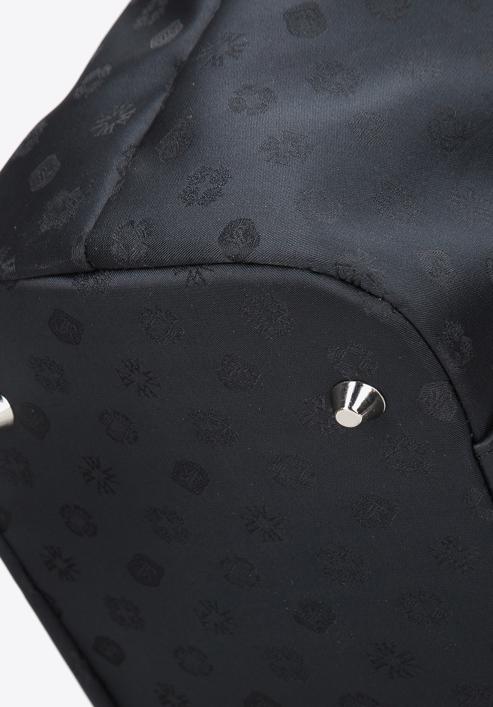 Jacquard shopper táska bőr pántokkal, fekete, 95-4-908-N, Fénykép 4