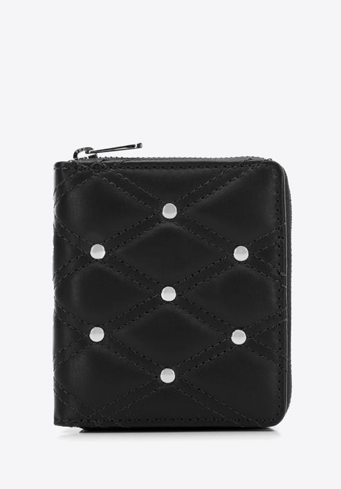 Kisméretű női steppelt bőr pénztárca dekoratív szegecsekkel, fekete, 14-1-940-P, Fénykép 2
