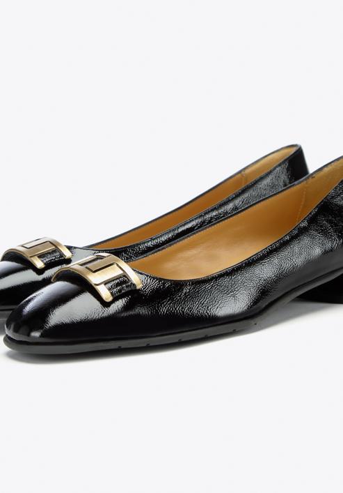 Klasszikus lakkbőr cipő geometrikus csattal, fekete, 97-D-109-1-38, Fénykép 7
