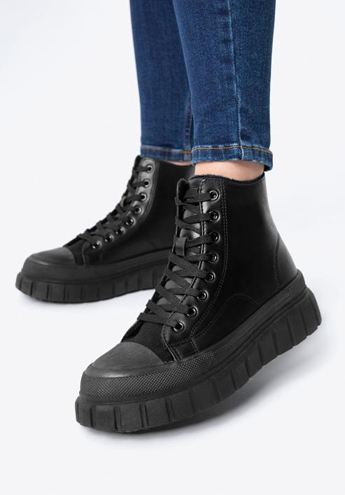 Klasszikus női platform tornacipő, fekete, 97-DP-800-11-37, Fénykép 15