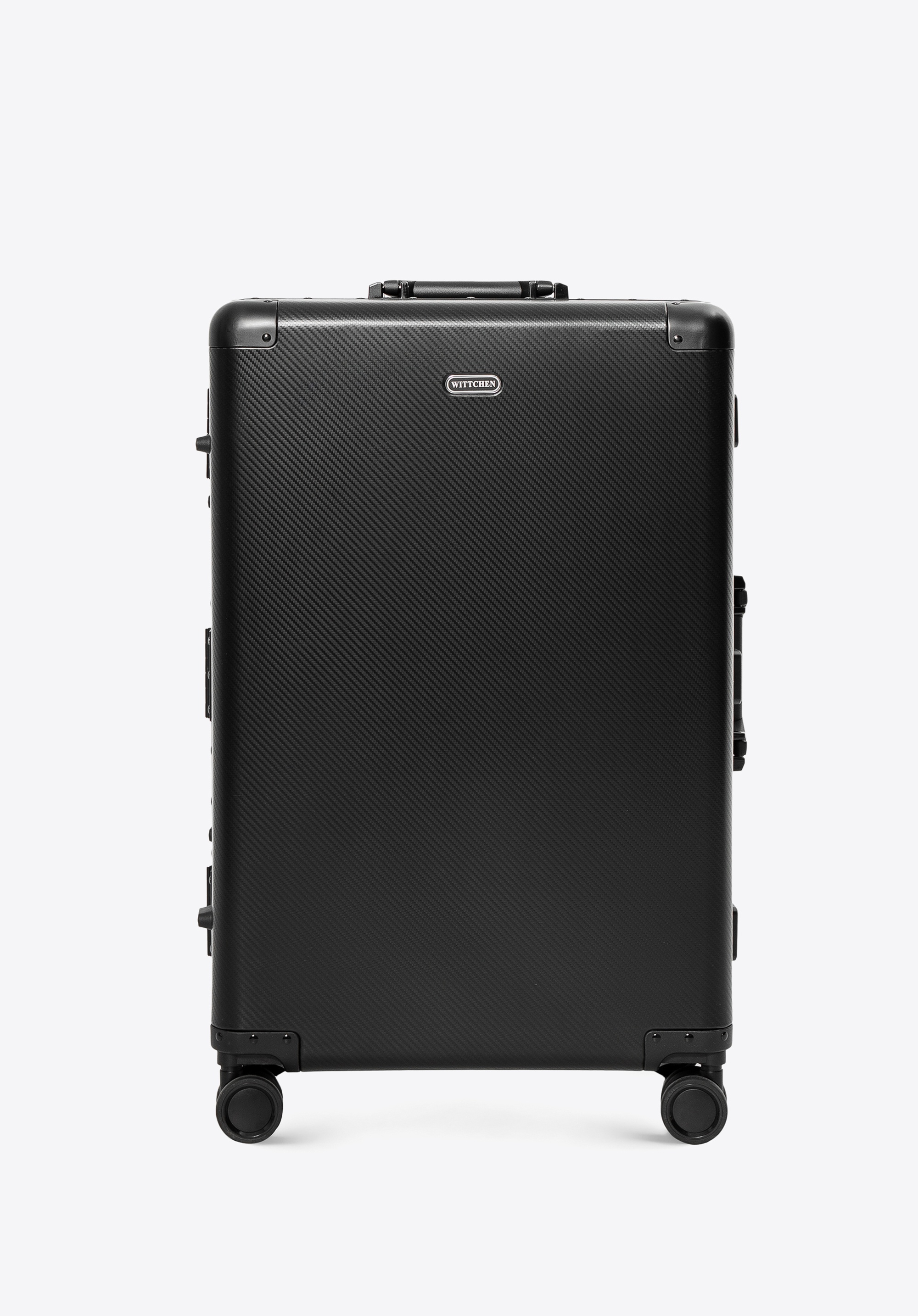 Közepes méretű alumínium bőrönd kerekekkel, fekete, 56-3H-102-10M, Fénykép 1