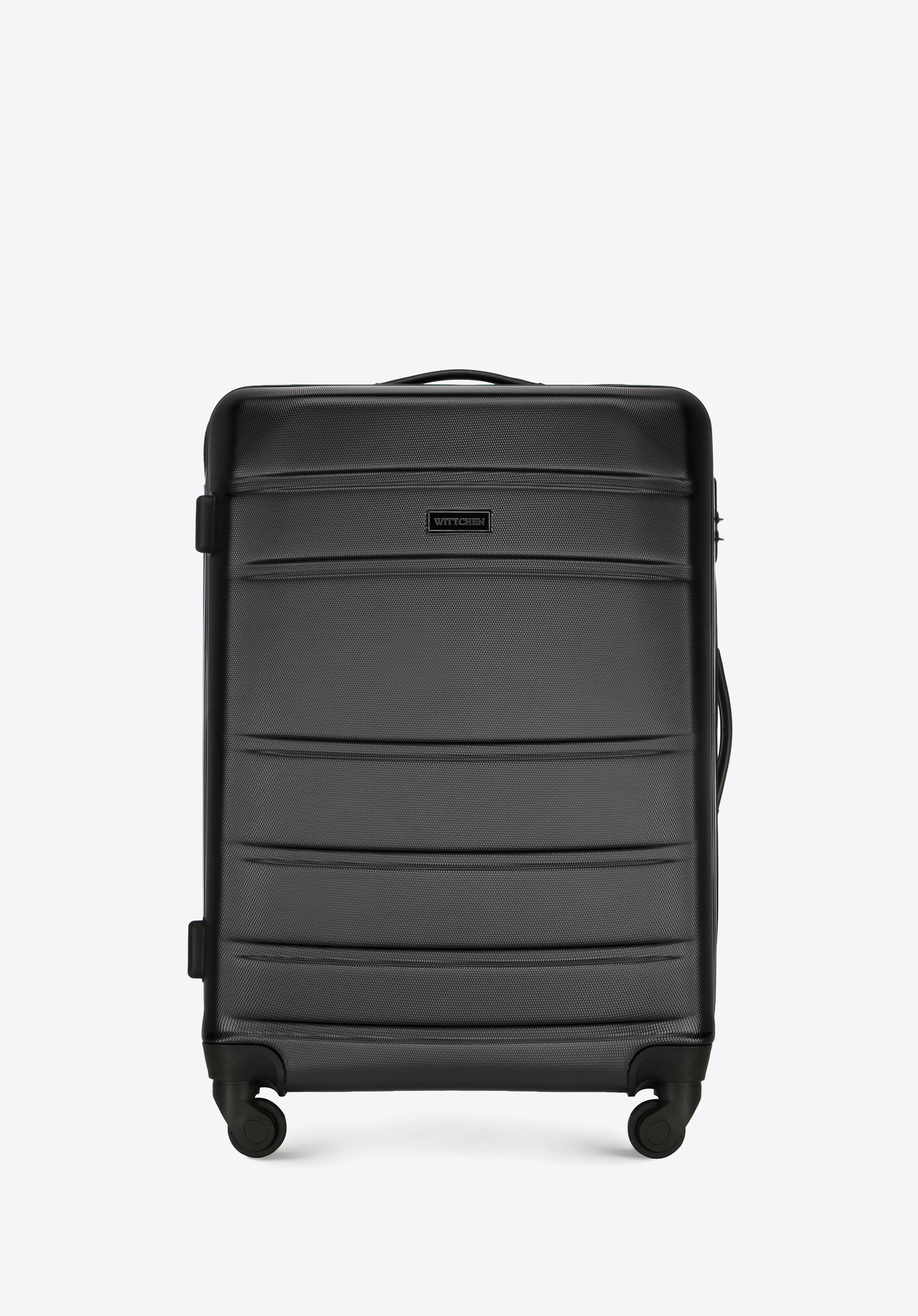 Közepes méretű bőrönd és kozmetikai táska barázdált ABS-ből, fekete, 56-3A-652-10K, Fénykép 1