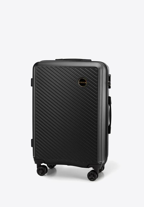 Közepes méretű bőrönd ABS-ből átlós vonalakkal, fekete, 56-3A-742-80, Fénykép 4