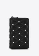 Közepes méretű dekoratív szegecsekkel díszített steppelt női steppelt bőr pénztárca, fekete, 14-1-938-P, Fénykép 2