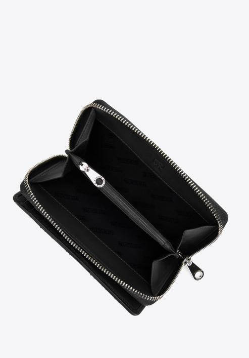 Közepes méretű dekoratív szegecsekkel díszített steppelt női steppelt bőr pénztárca, fekete, 14-1-938-P, Fénykép 4