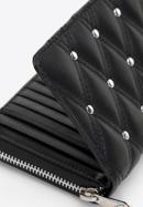 Közepes méretű dekoratív szegecsekkel díszített steppelt női steppelt bőr pénztárca, fekete, 14-1-938-P, Fénykép 6