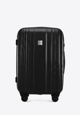 Közepes méretű, mézhálós polikarbonát bőrönd, fekete, 56-3P-302-10, Fénykép 1