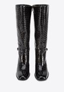 Krokodilbőr textúrájú női lakkbőr magassarkú csizma, fekete, 95-D-508-1-38, Fénykép 3