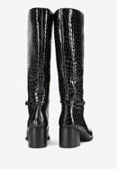 Krokodilbőr textúrájú női lakkbőr magassarkú csizma, fekete, 95-D-508-1-38, Fénykép 4