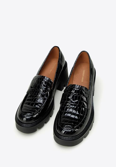 Krokodilmintás loafer cipő, fekete, 97-D-504-1C-38, Fénykép 2