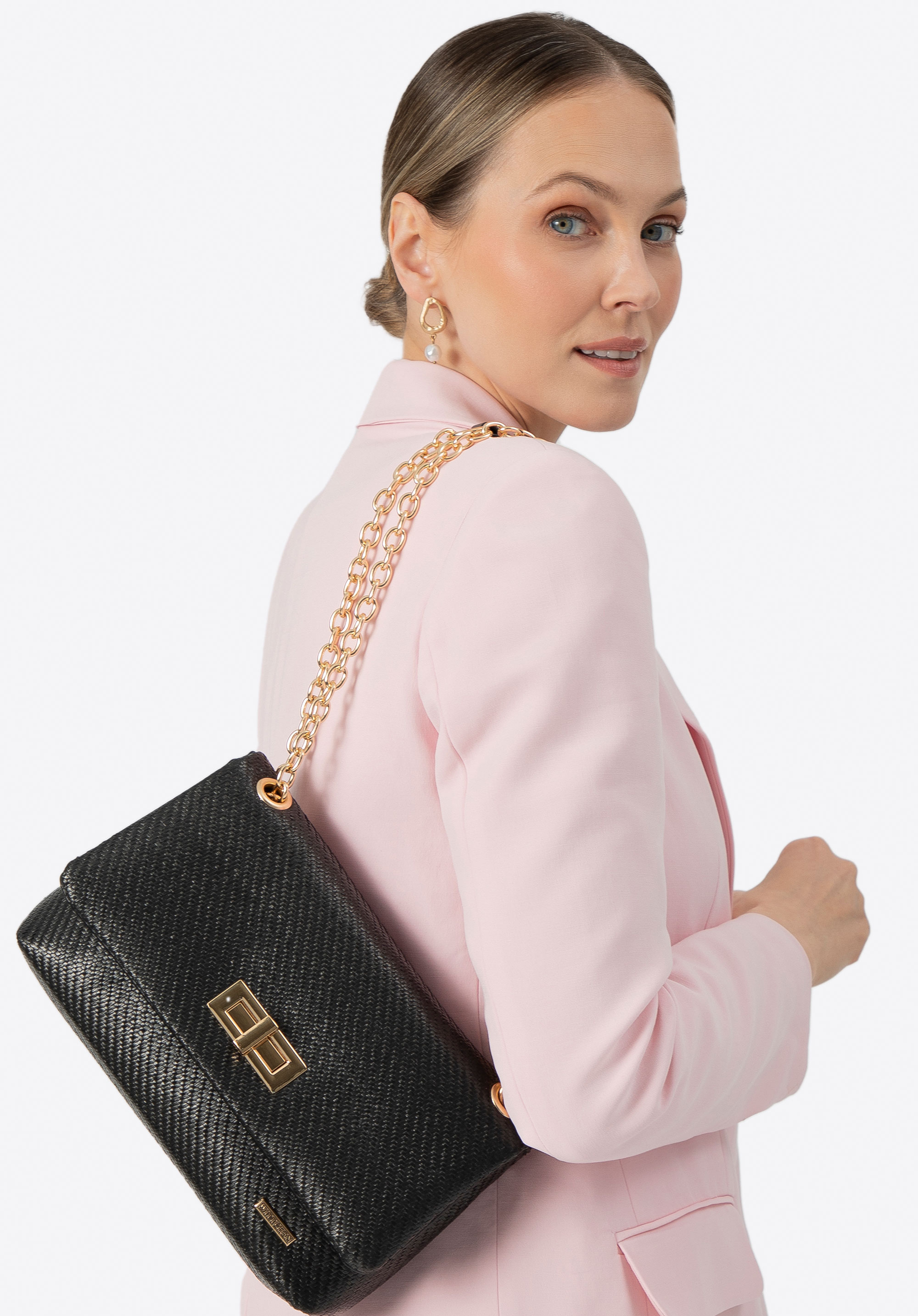 Láncos női crossbody táska, fekete, 100-4Y-414-1, Fénykép 1