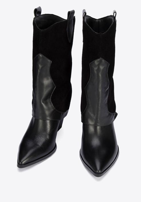 Magassarkú női cowboy csizma kétféle bőrfelületből, fekete, 95-D-513-1Z-37, Fénykép 2