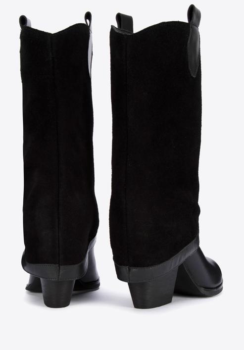 Magassarkú női cowboy csizma kétféle bőrfelületből, fekete, 95-D-513-1Z-36, Fénykép 4