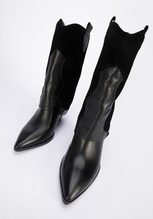 Magassarkú női cowboy csizma kétféle bőrfelületből, fekete, 95-D-513-1Z-35, Fénykép 8