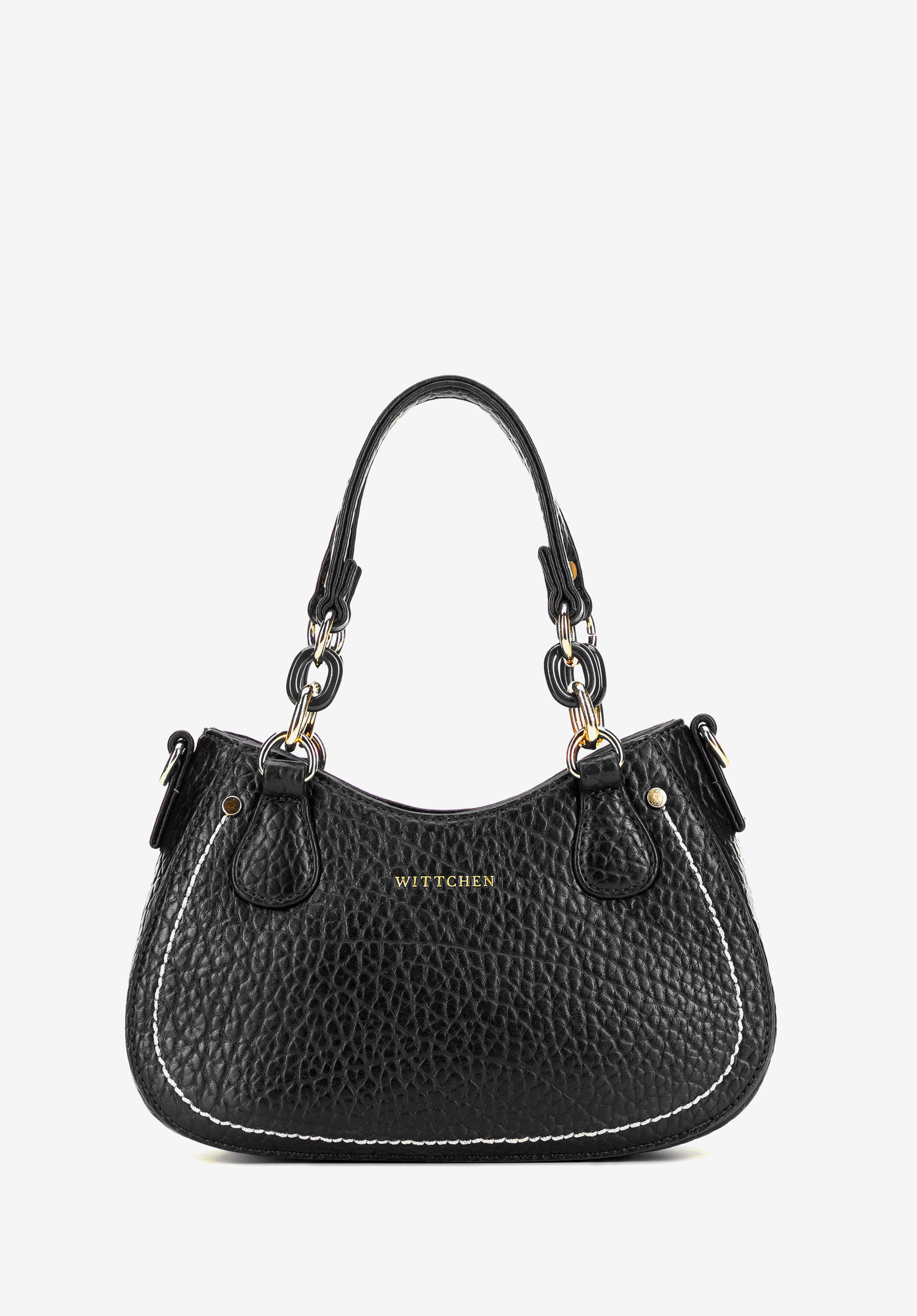 Műbőr baguette táska kontrasztos varrással, fekete, 101-4Y-709-3, Fénykép 1