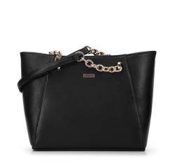 Női ökobőr női shopper táska láncos pánttal, fekete, 96-4Y-633-1, Fénykép 1