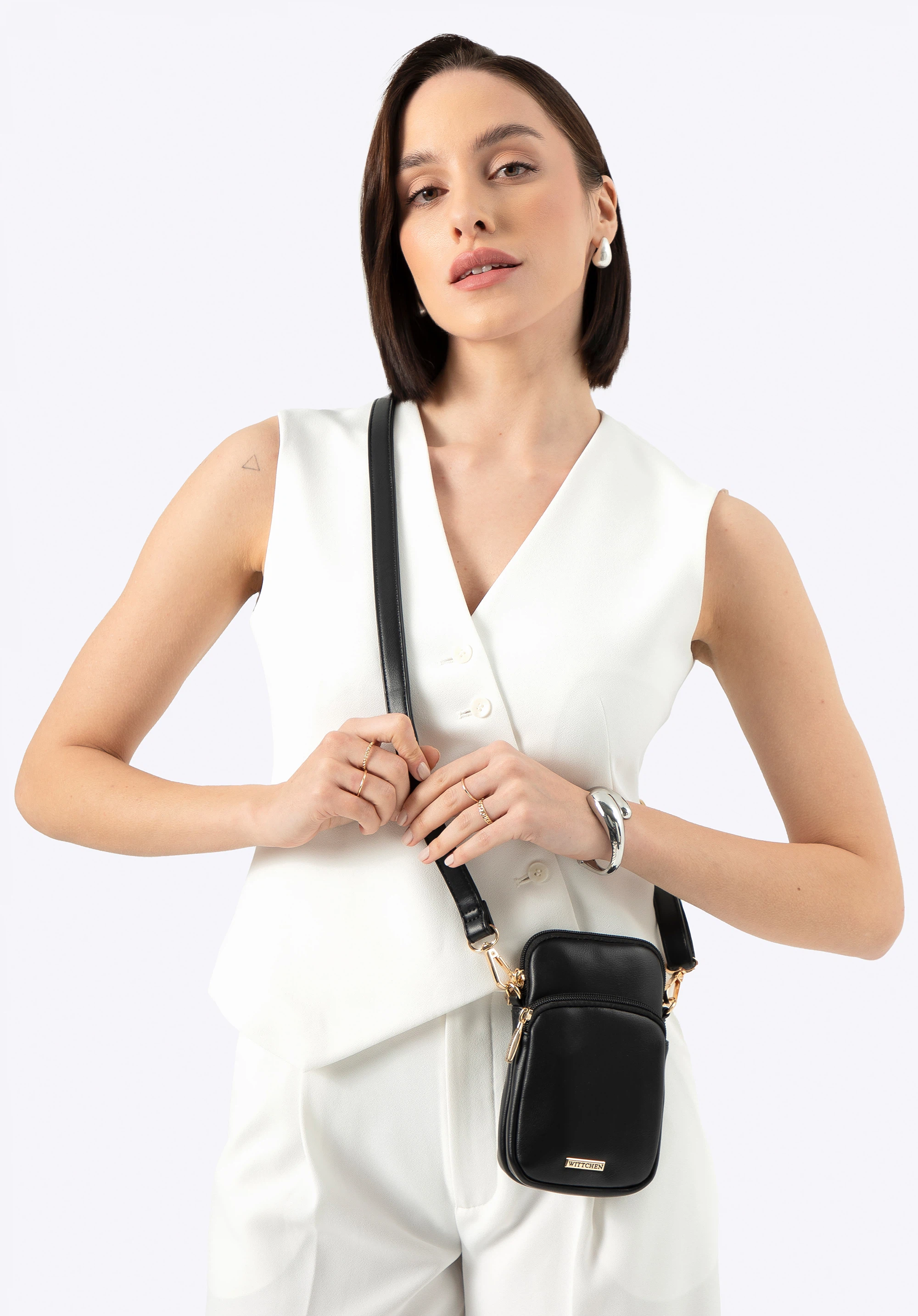 Ökobőr mini crossbody táska, fekete, 100-4Y-236-1, Fénykép 1
