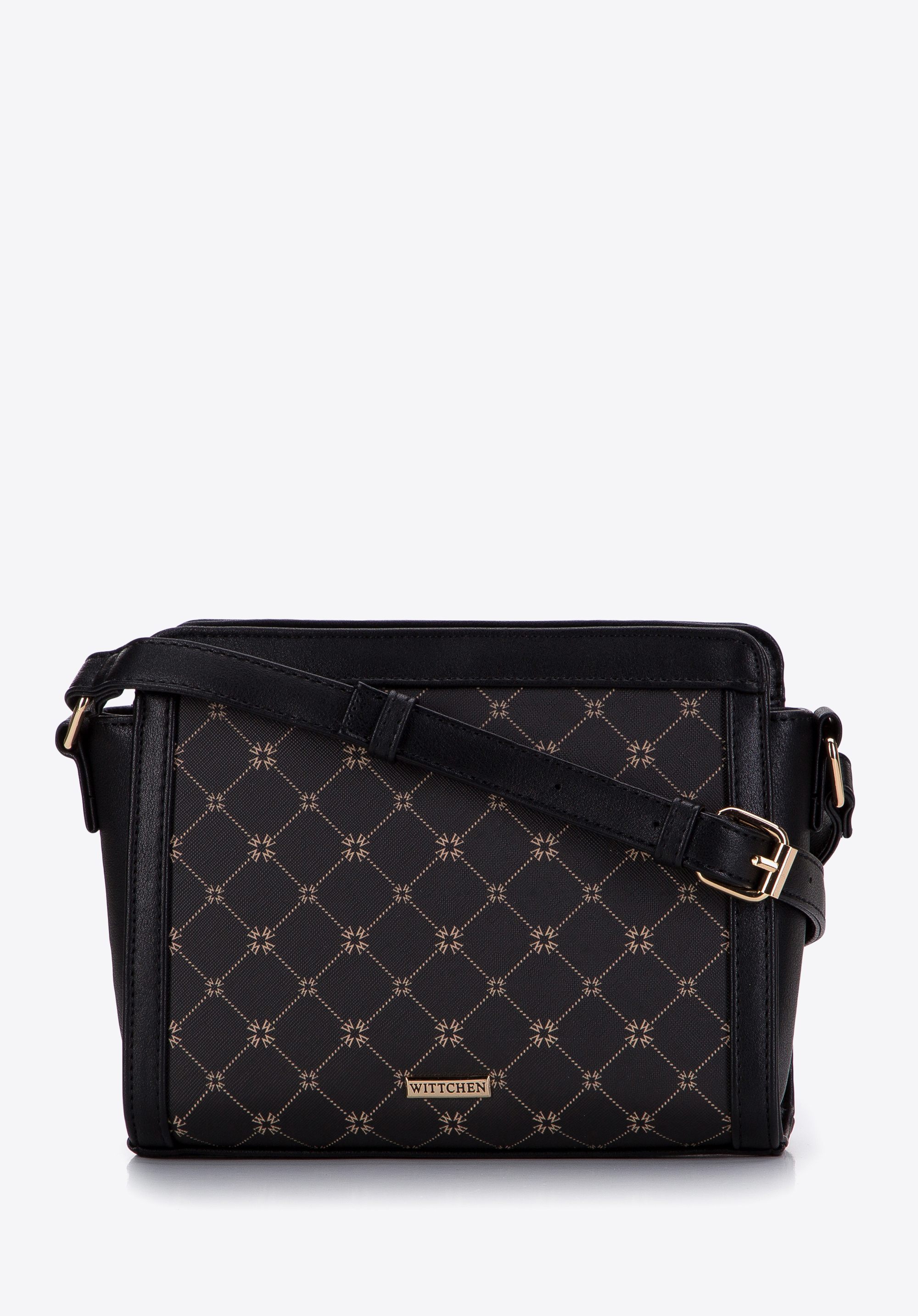 Monogramos saffiano textúrájú műbőr crossbody táska, fekete, 97-4Y-203-1, Fénykép 1