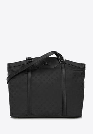 Monogramos jacquard és bőr shopper táska, fekete, 98-4E-904-1, Fénykép 1