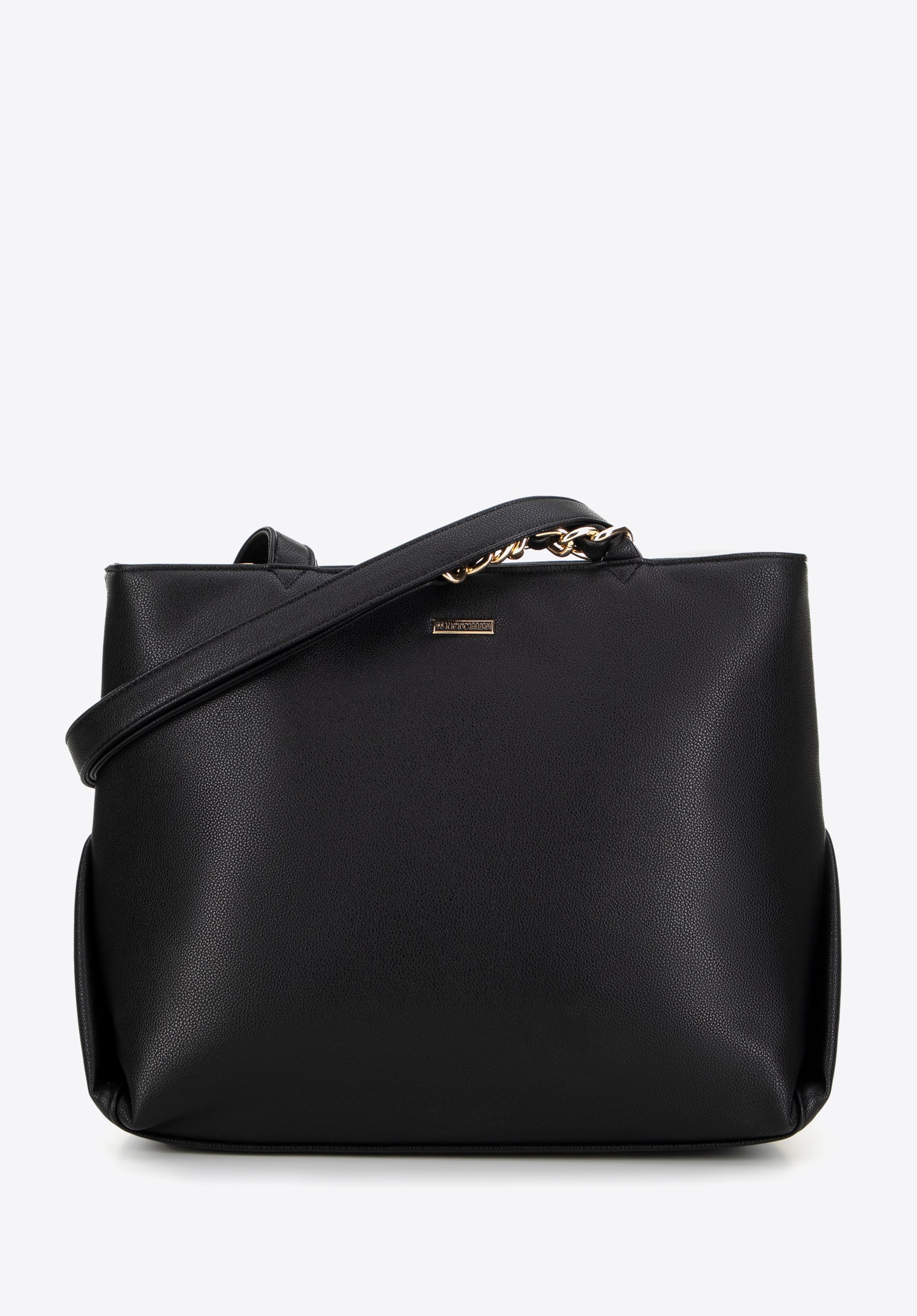 Műbőr kézitáska láncrészlettel, fekete, 99-4Y-632-F, Fénykép 1