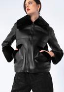 Műszőrmével bélelt női ökobőr kabát, fekete, 97-9W-001-9-XL, Fénykép 1