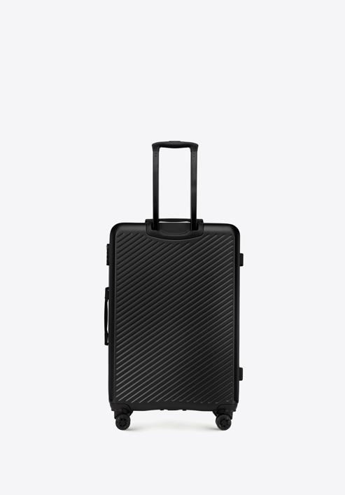 Nagy bőrönd ABS-ből átlós vonalakkal, fekete, 56-3A-743-30, Fénykép 3